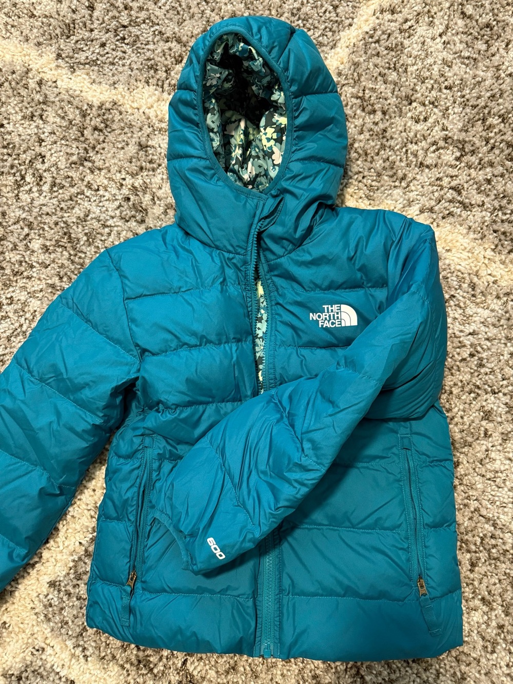 The North Face Teal Hooded Girls Kids Puffer Jacket - Picture 2 of 5